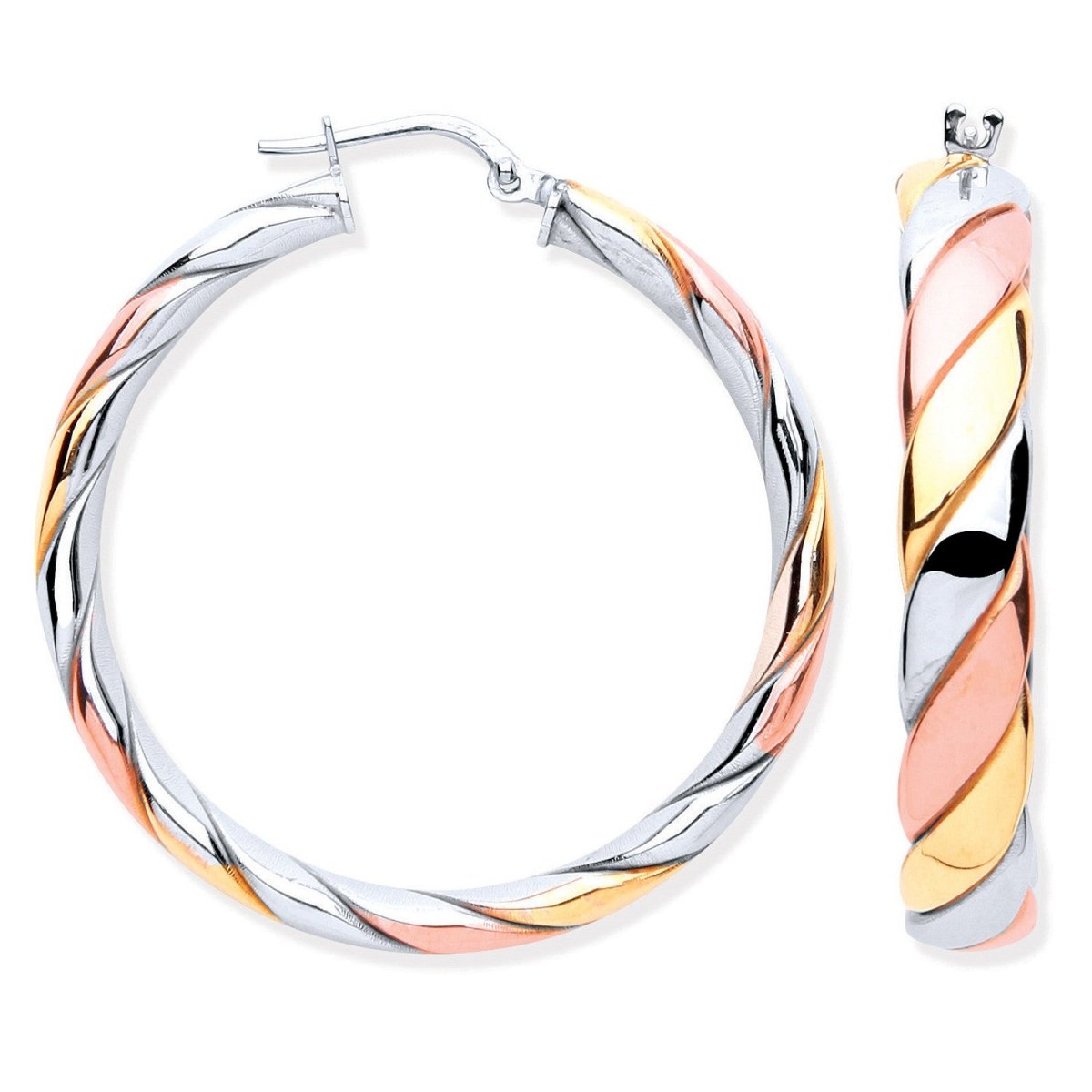 Sterling Silver Three Colour Round Hoop Earrings - Samuel Perry