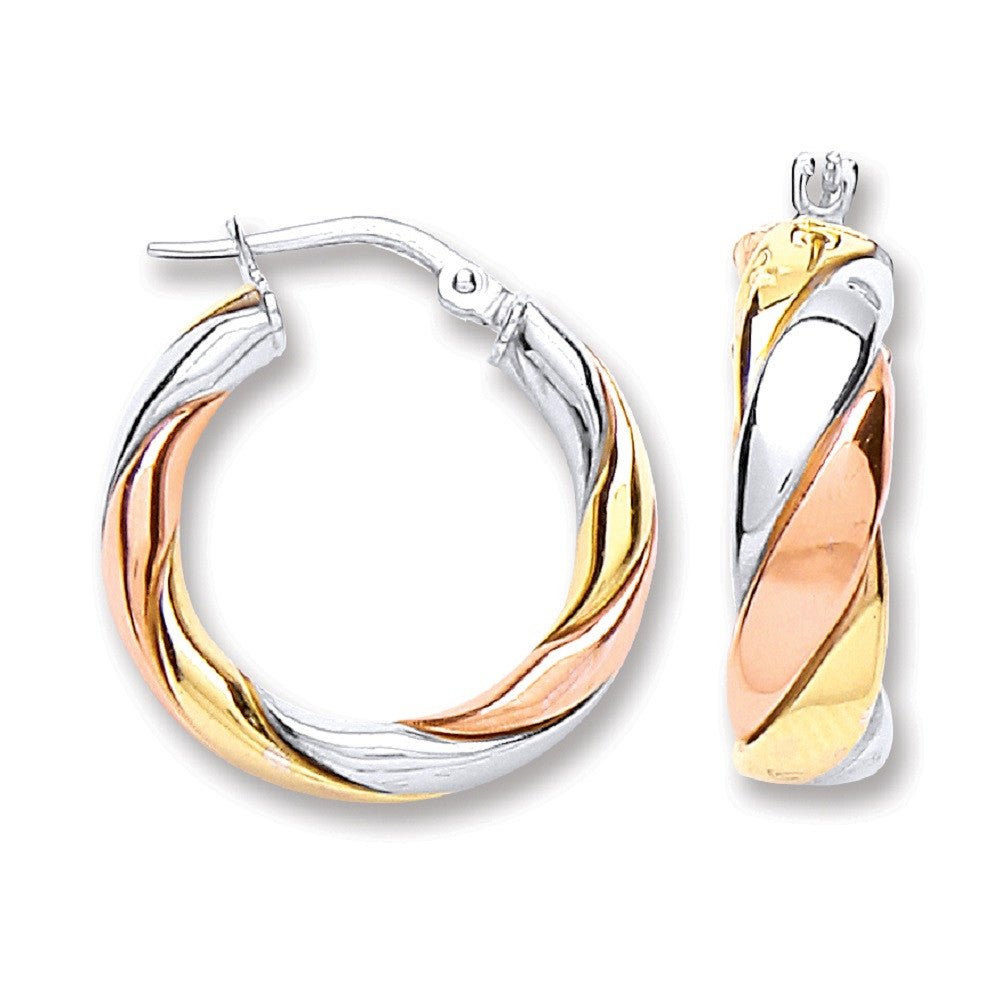Sterling Silver Three Colour Round Hoop Earrings - Samuel Perry