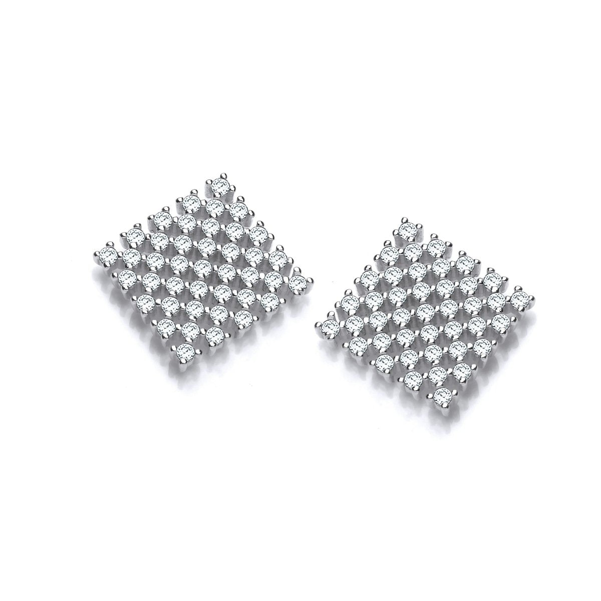 Sterling Silver Three Multi Row CZ Stud Earrings - Samuel Perry