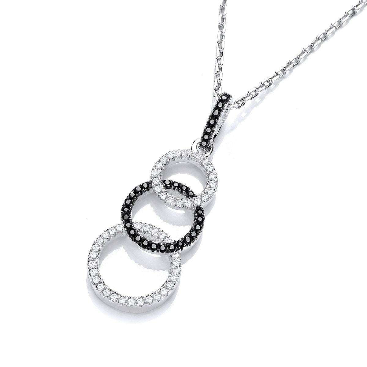Sterling Silver Triple Circle Black and White CZ Necklace - Samuel Perry