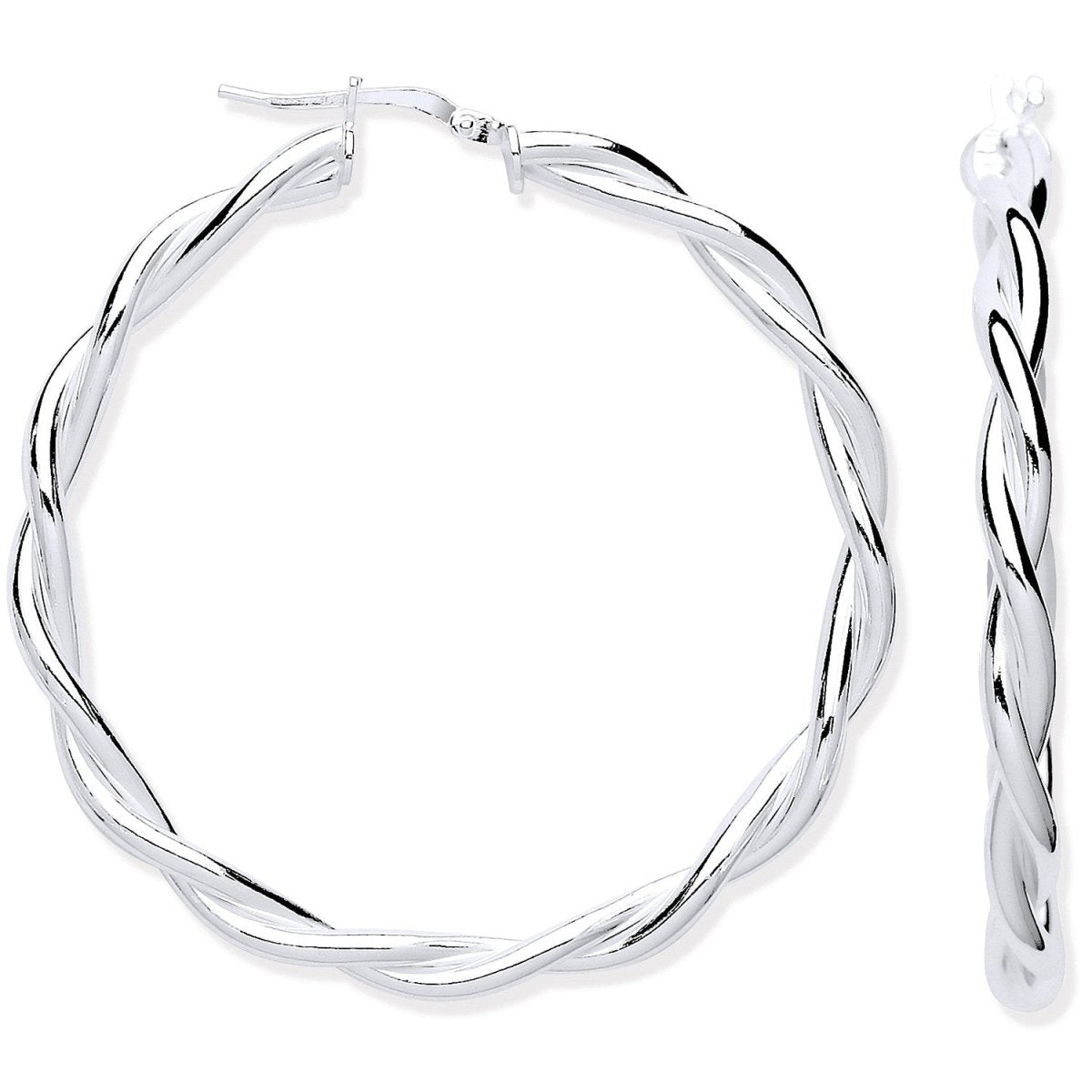 Sterling Silver Twist Hoop 40mm Earrings - Samuel Perry
