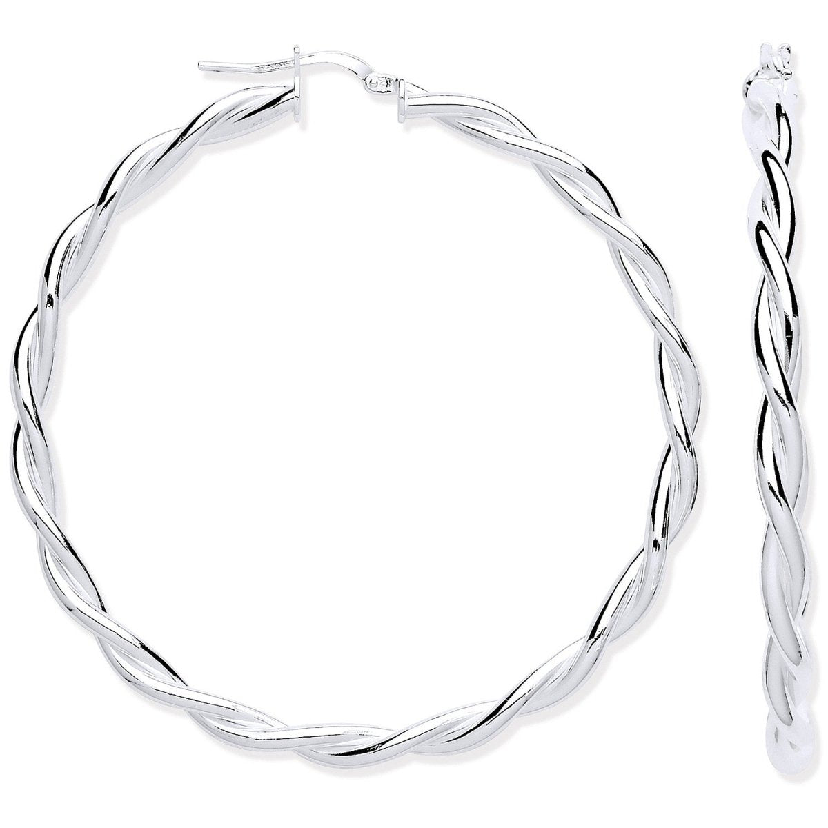 Sterling Silver Twist Hoop 50mm Earrings - Samuel Perry