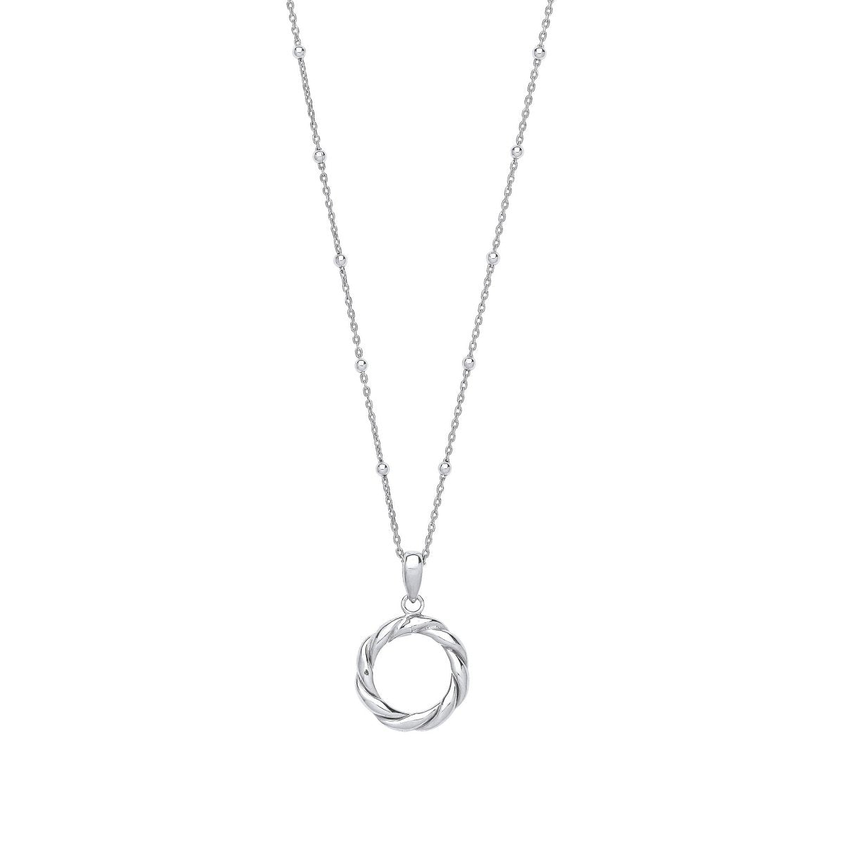 Sterling Silver Twisted Circle Of Life Pendant on Beaded Necklace - Samuel Perry