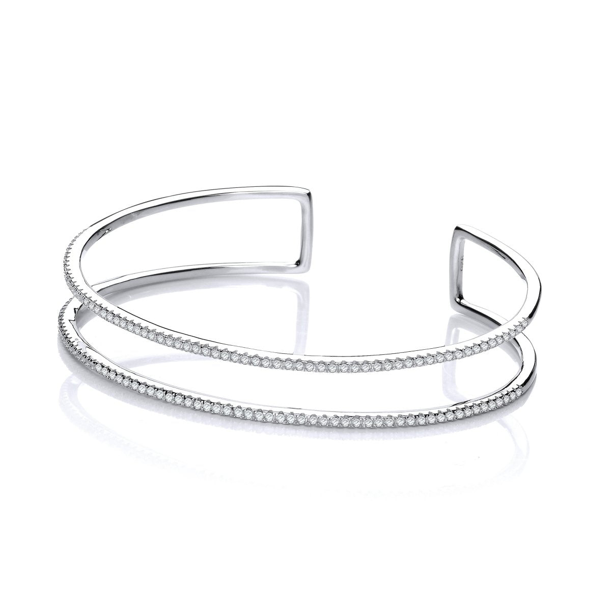 Sterling Silver Two Row CZ Cuff Bangle - Samuel Perry