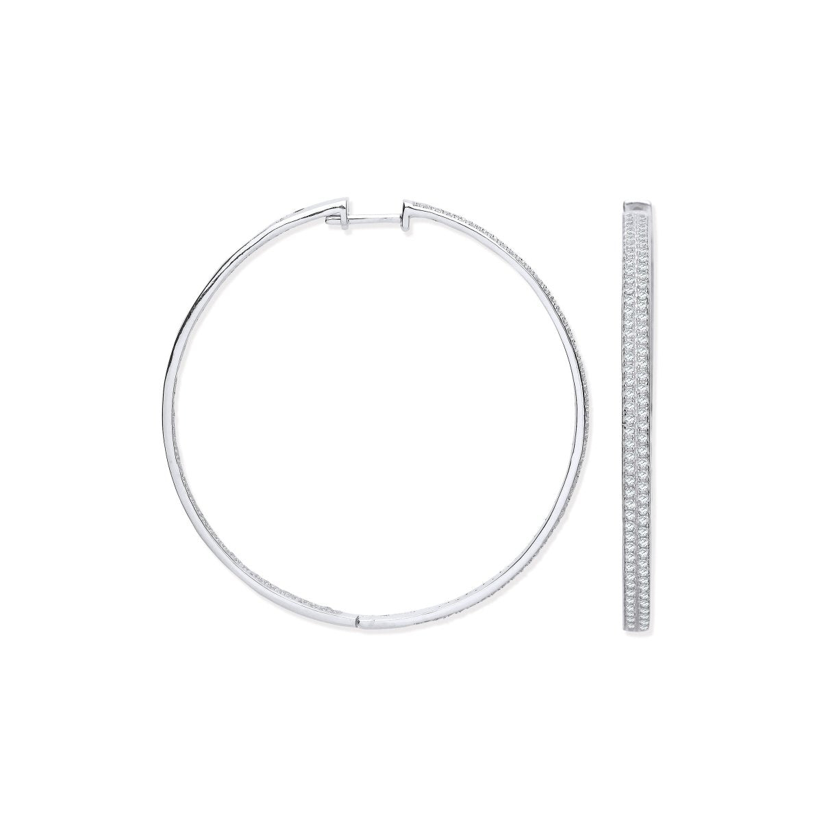 Sterling Silver Two Row CZ Hoop Earrings - Samuel Perry