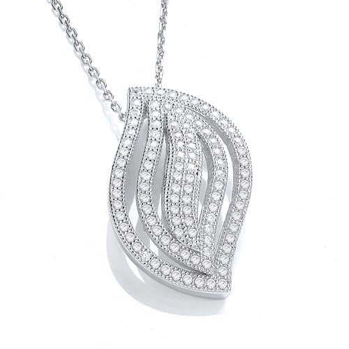 Sterling Silver Wave Pave CZ Necklace - Samuel Perry