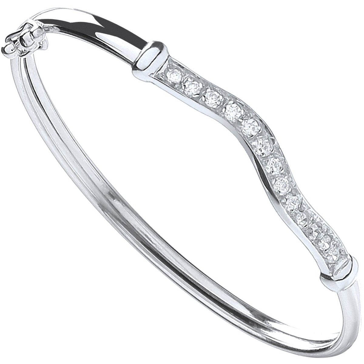 Sterling Silver Wavy Top Baby Cz Bangle - Samuel Perry