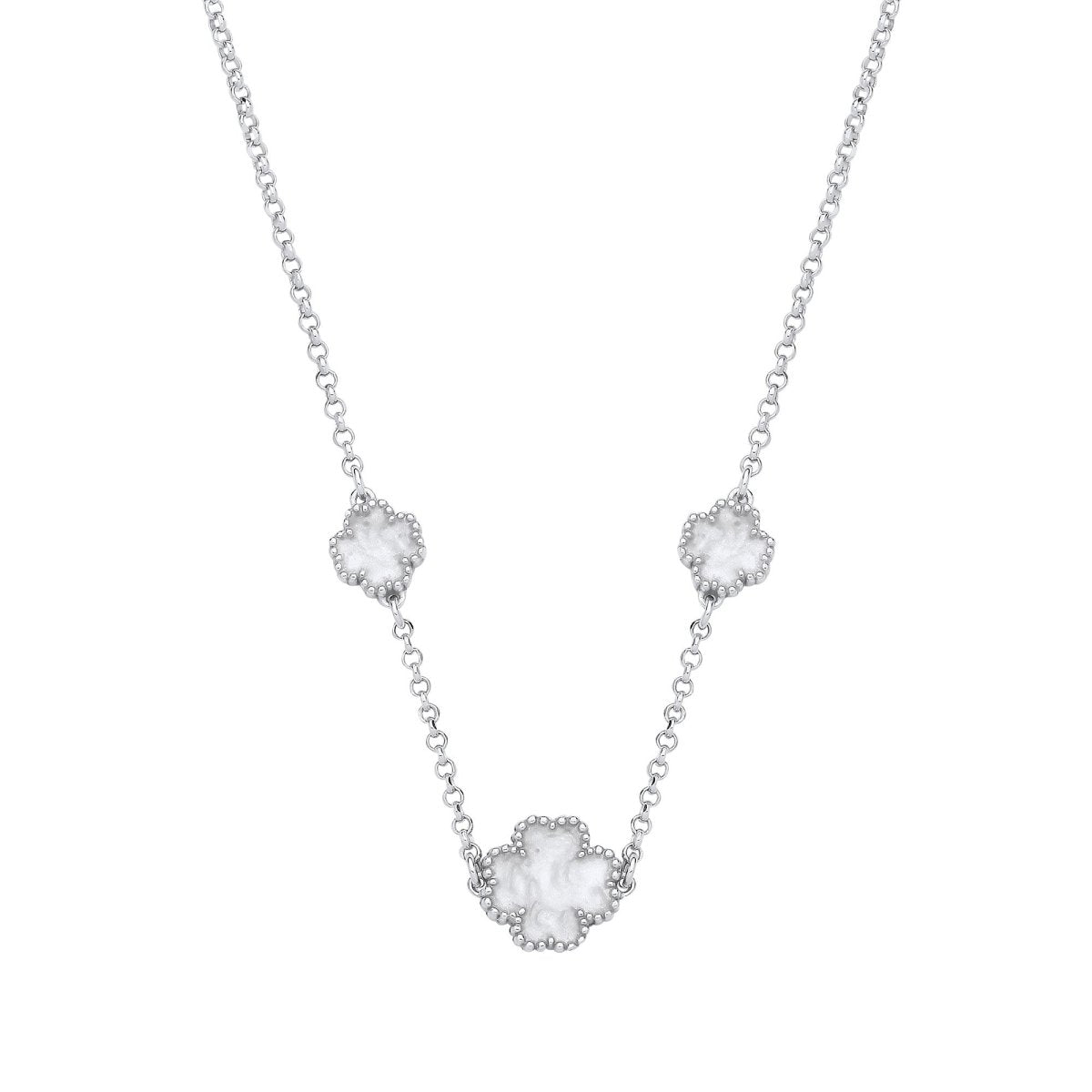 Sterling Silver White Enamel Four Leaf Clover Necklace - Samuel Perry