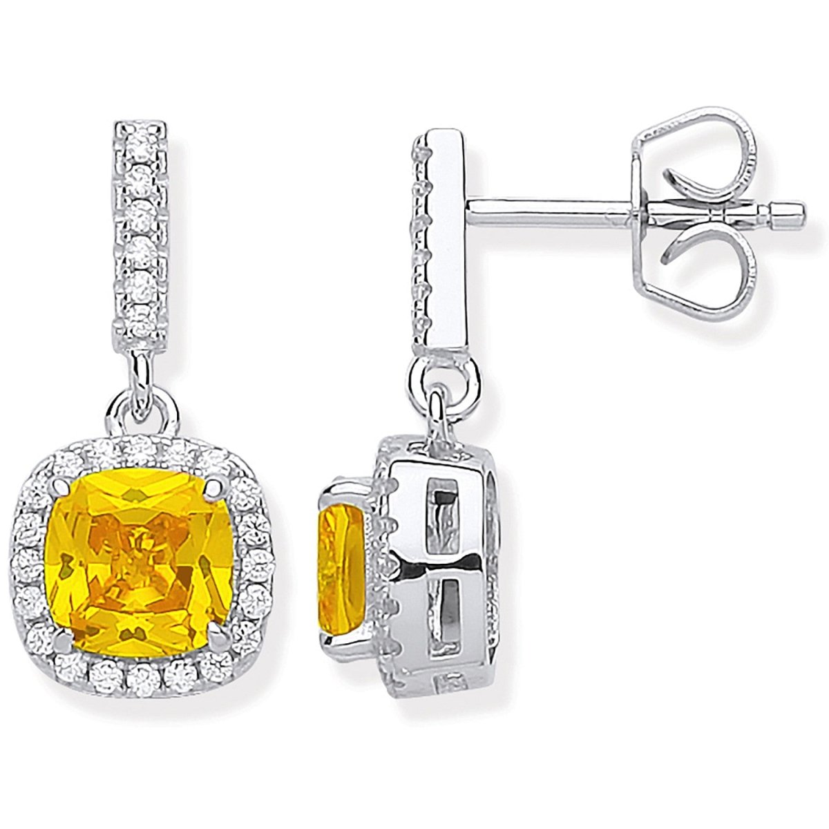 Sterling Silver Yellow CZ Drop Earrings - Samuel Perry