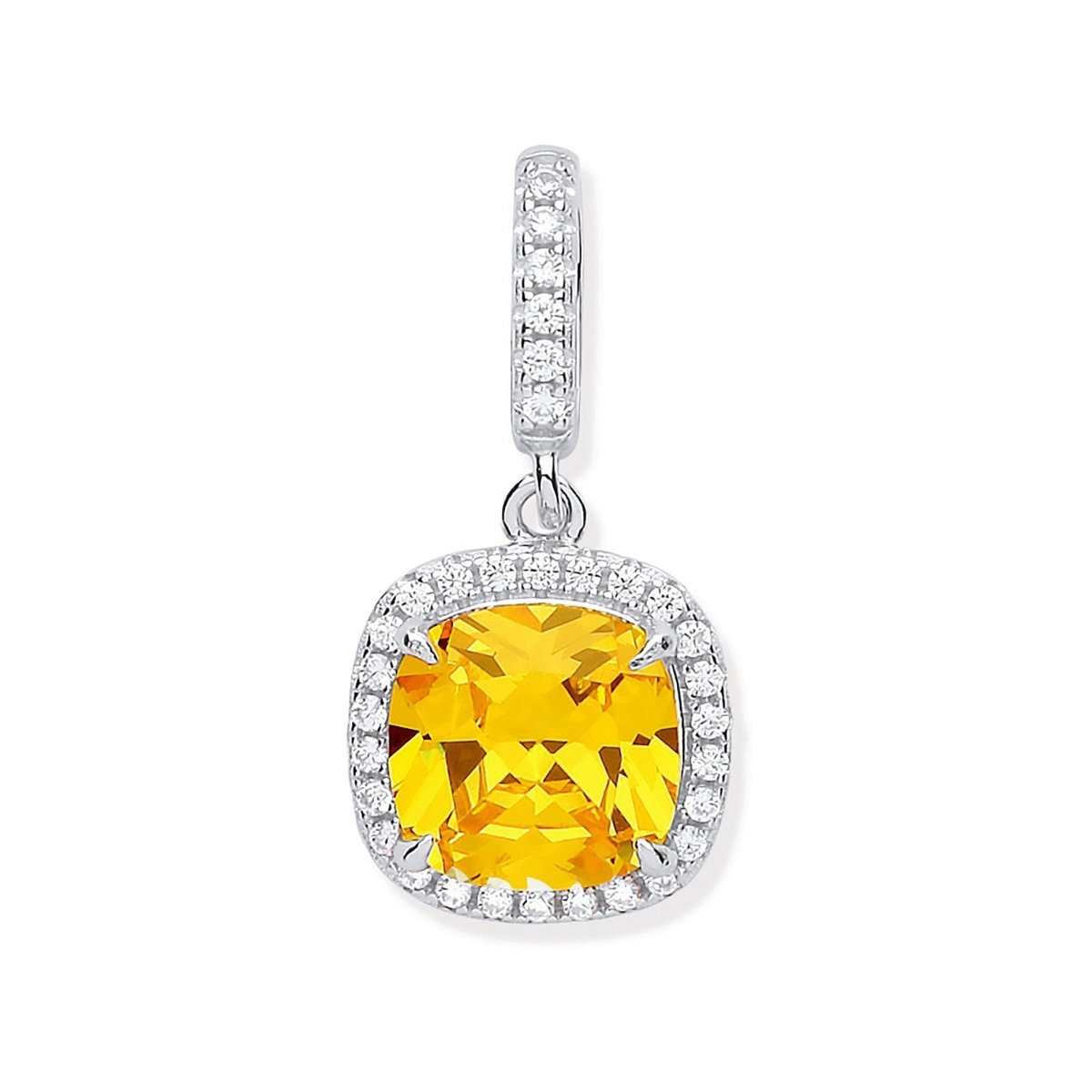 Sterling Silver Yellow CZ Drop Pendant - Samuel Perry