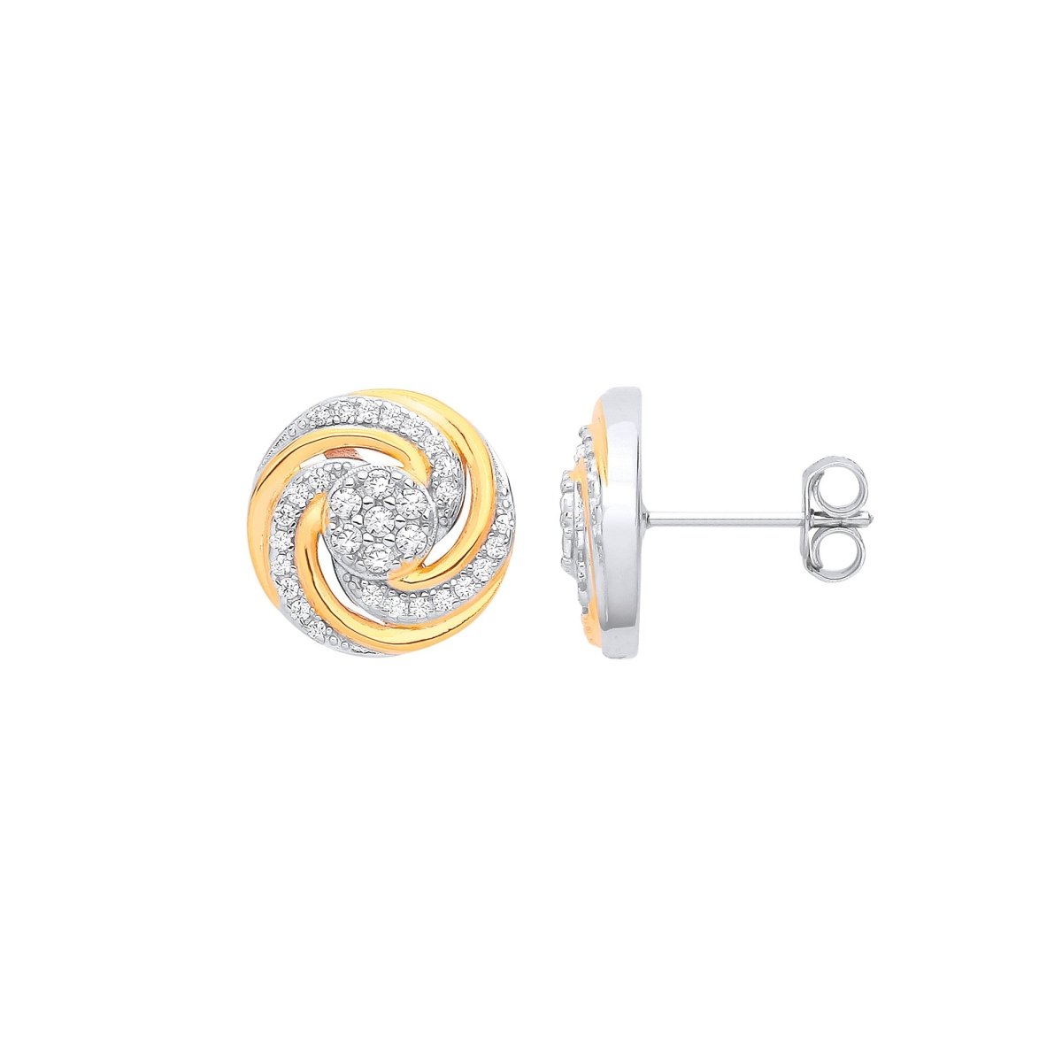 Sterling Silver & Yellow Gold Plated Elegant Swirl Stud - Samuel Perry