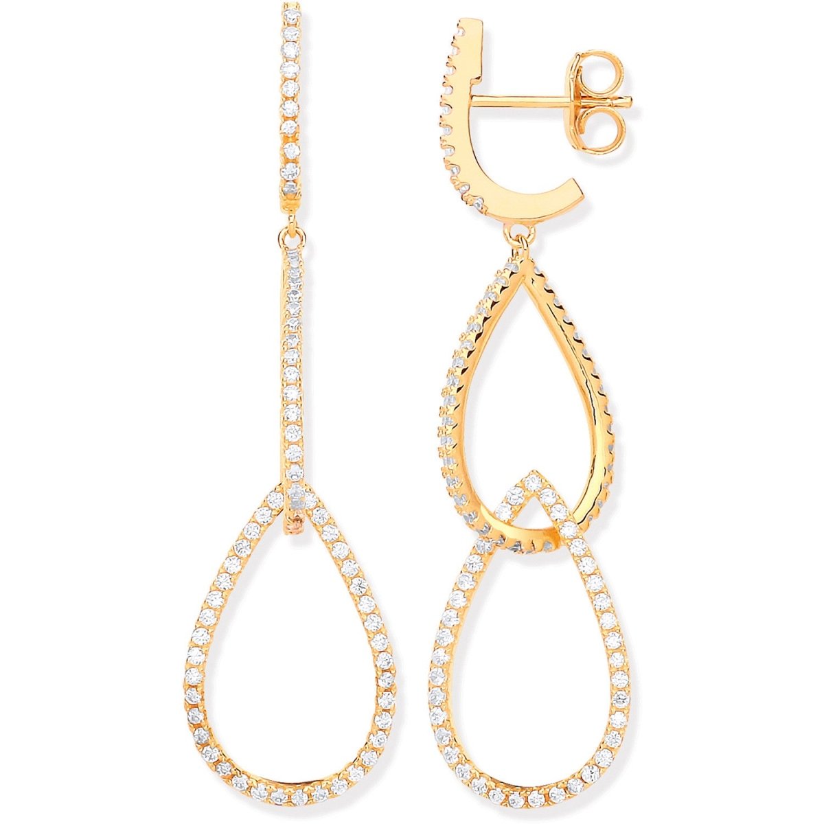 Sterling Silver YG Plated CZ Pear Shape Drop Earrings - Samuel Perry