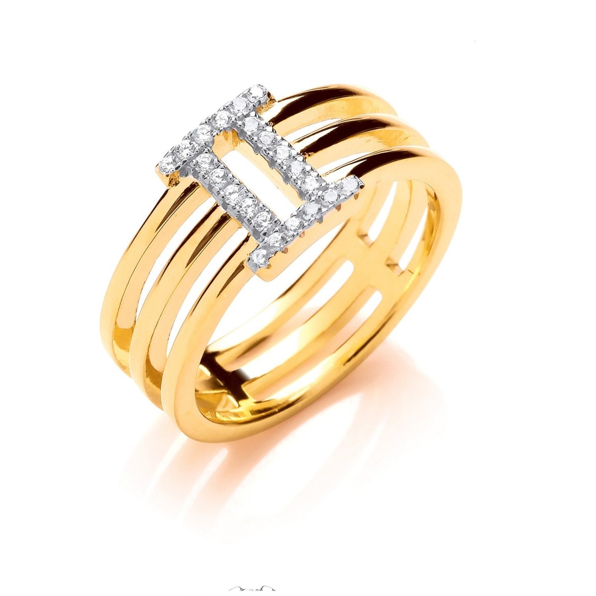 Sterling Silver YG Plated CZ Three Band Ring - Samuel Perry