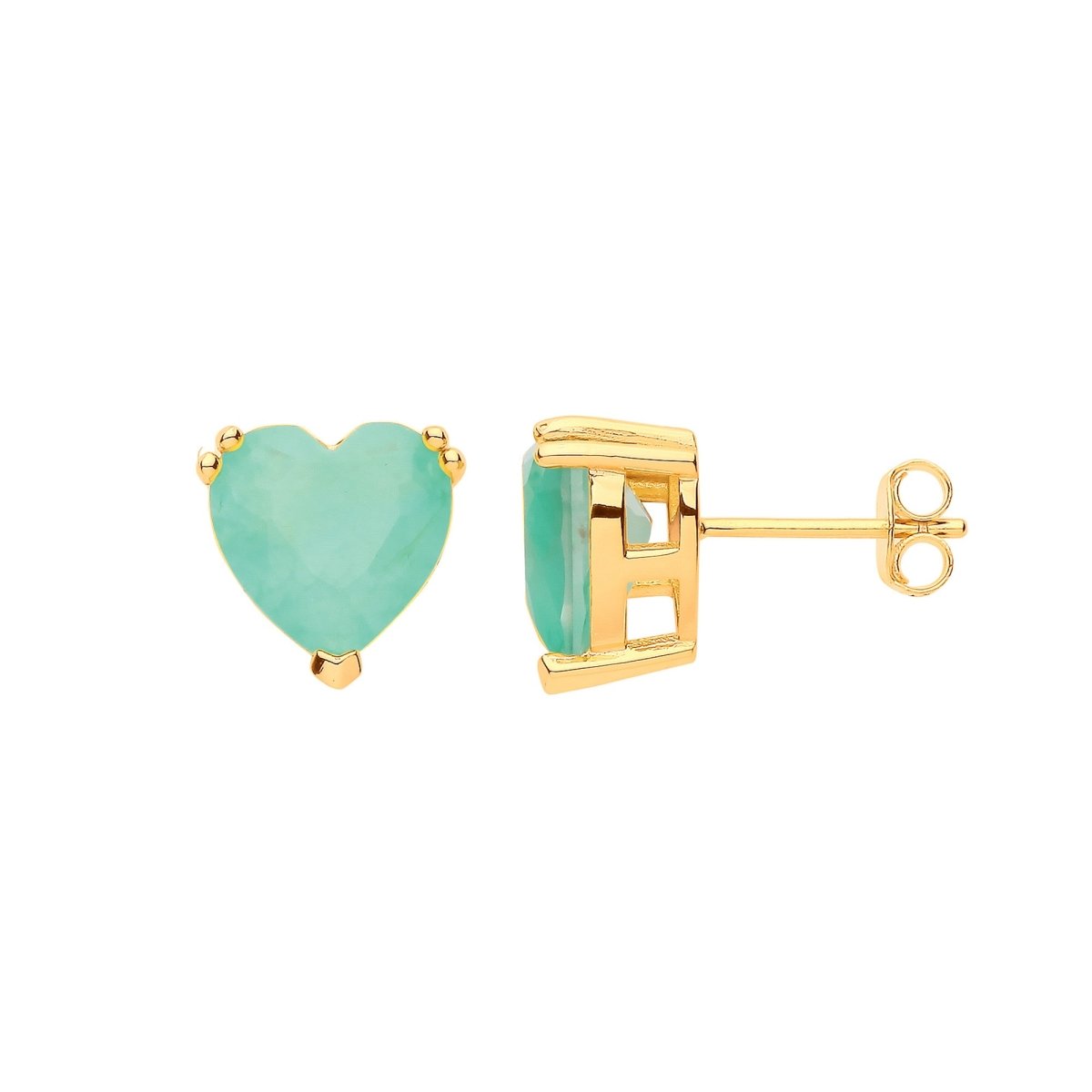 Sterling Silver YG Plated & Green Heart Stud Earrings - Samuel Perry