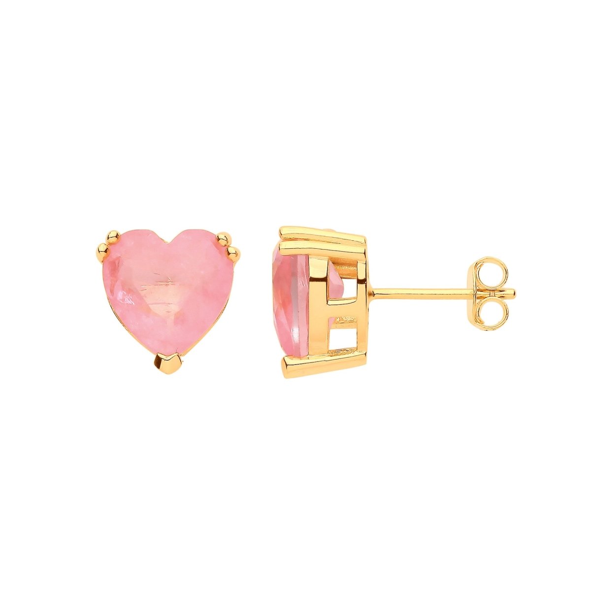 Sterling Silver YG Plated & Pink Heart Stud Earrings - Samuel Perry