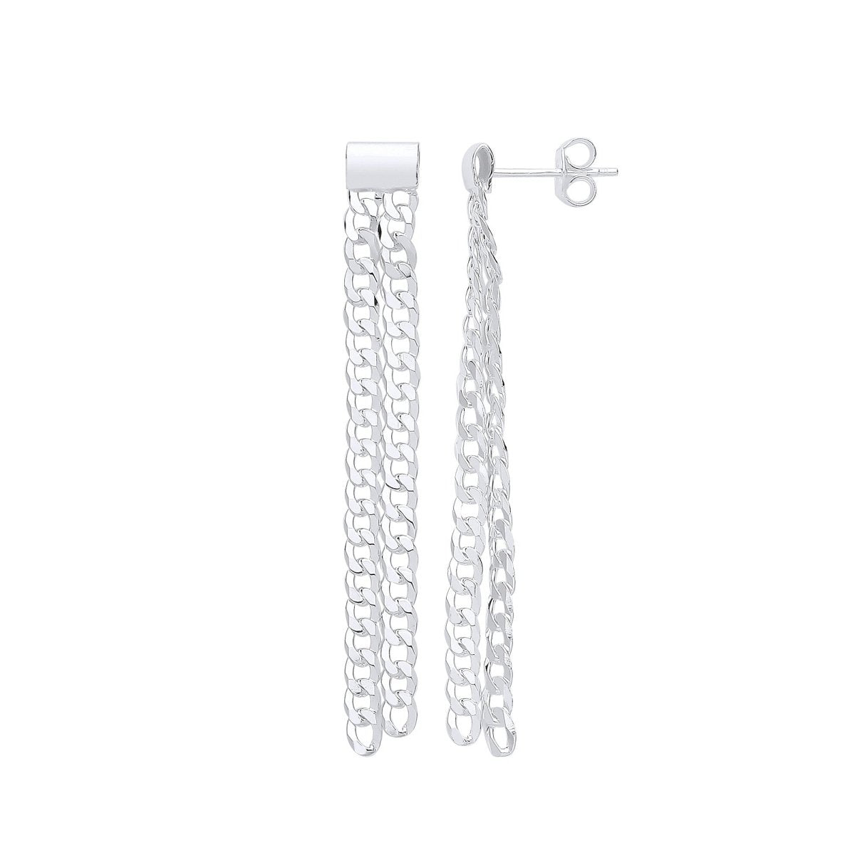 Sterling Sleek Curb Chains Drop Earrings - Samuel Perry