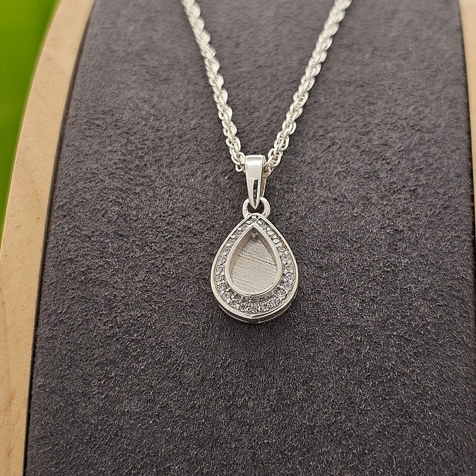 Teardrop Crystal Halo Memorial Necklace in Sterling Silver - Samuel Perry