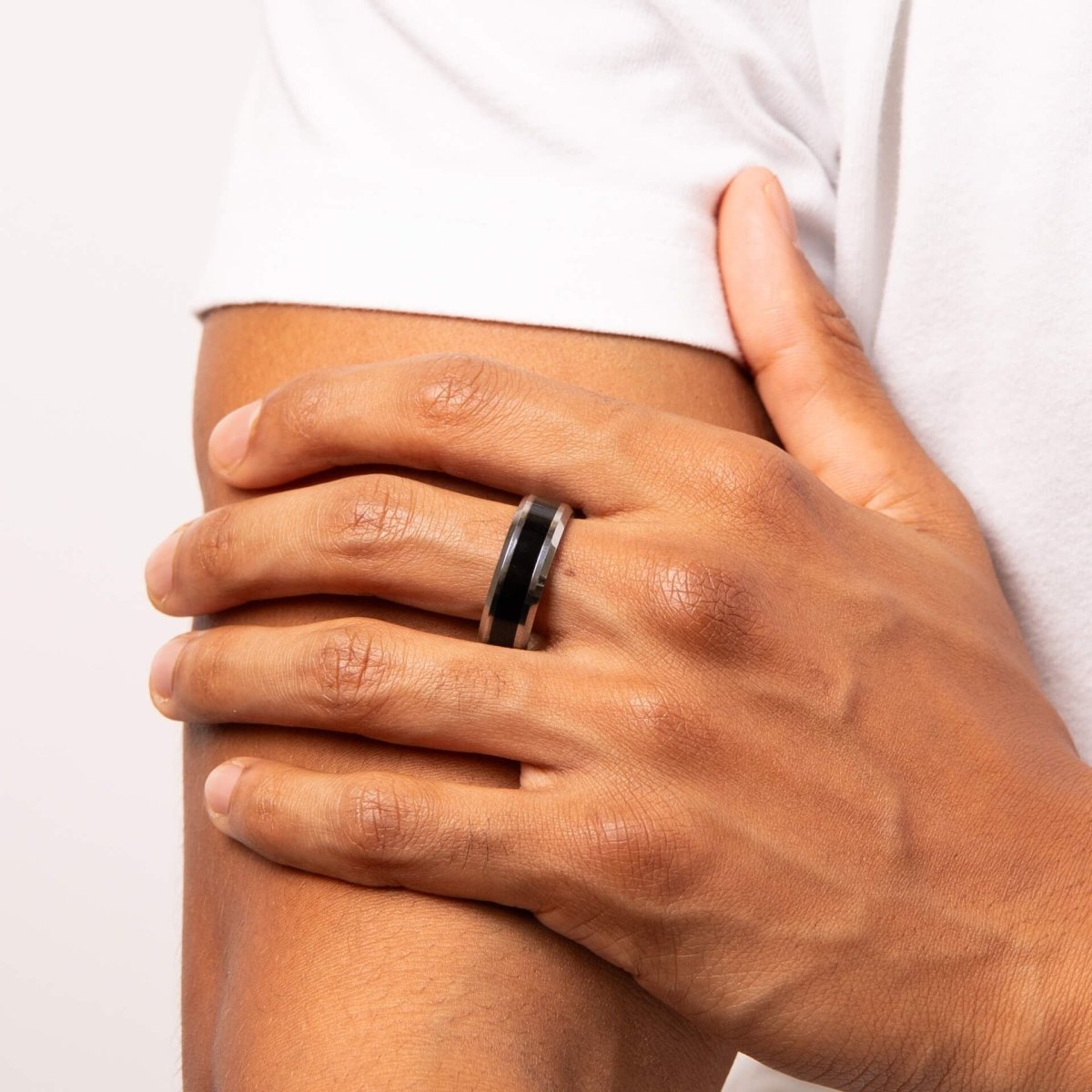 Tungsten Ring with Black Enamel Stripe - Samuel Perry