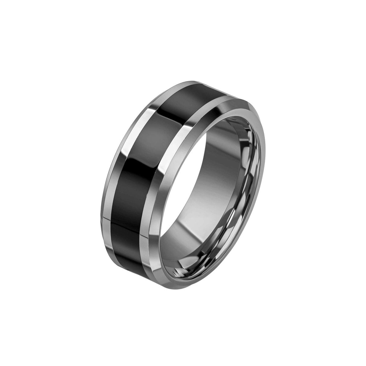 Tungsten Ring with Black Enamel Stripe - Samuel Perry