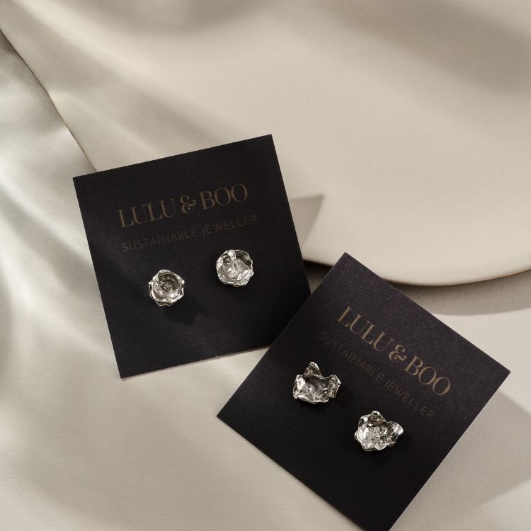 Water Cast Sterling Silver Stud Earrings - Samuel Perry