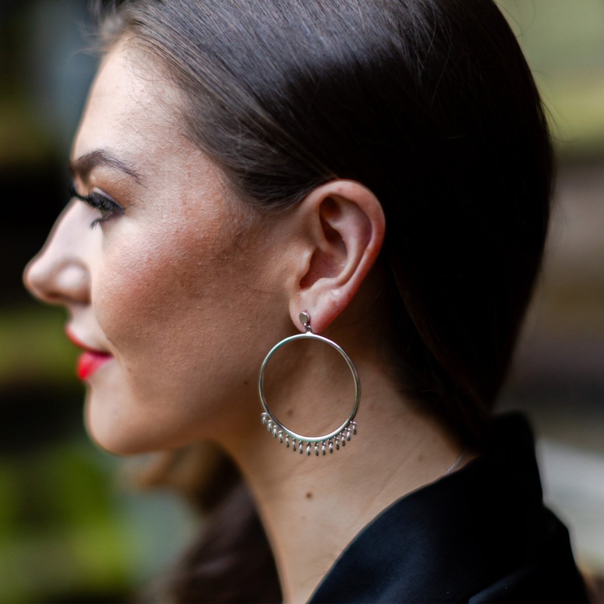Waterfall Circle Earrings in Sterling Silver - Samuel Perry