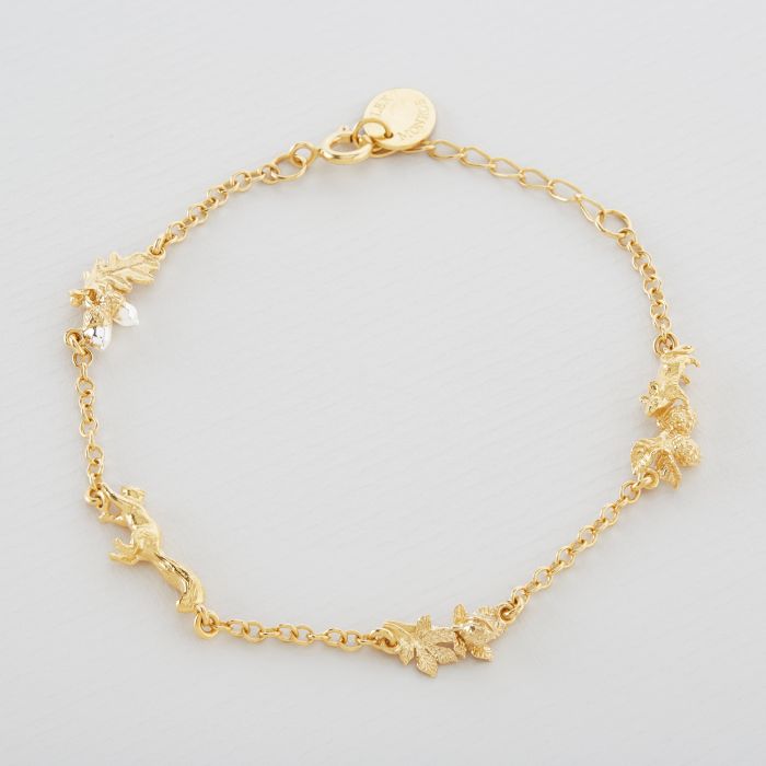 Woodland Exploration Inline Bracelet with Squirrel & Mouse Gold-Plated with Silver Details - Samuel Perry