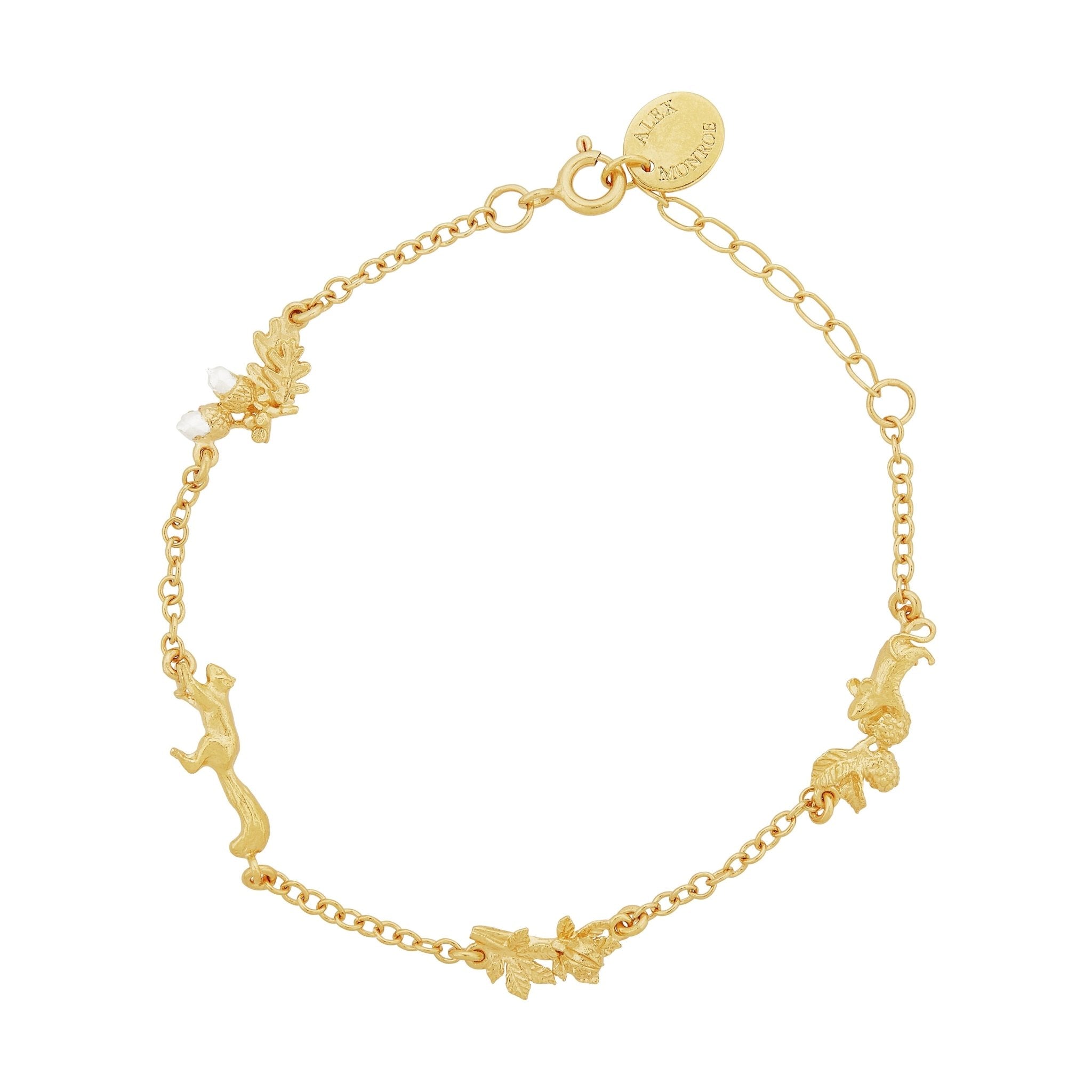 Woodland Exploration Inline Bracelet with Squirrel & Mouse Gold-Plated with Silver Details - Samuel Perry