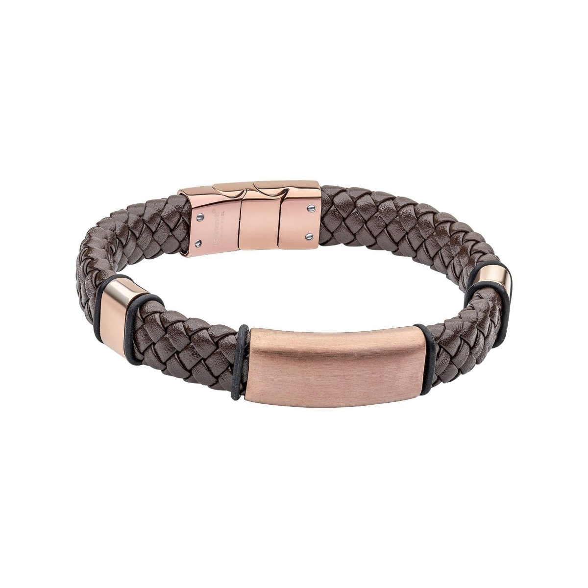Woven Brown Leather Bracelet with Coffee Plated Stainless Steel - Samuel Perry