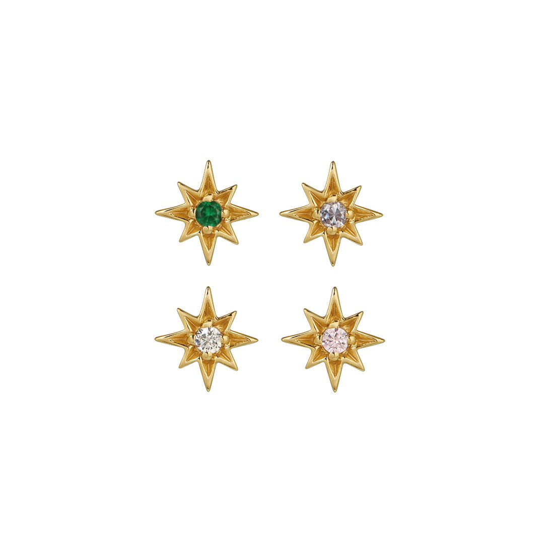 Ziggy Mini North Star Stud Set Emerald, Clear, Pink, Sky CZ and Gold - Samuel Perry
