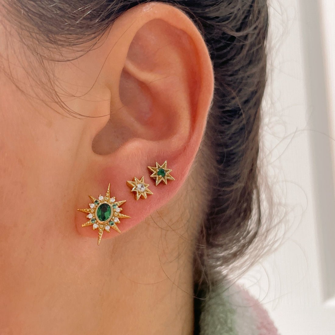 Ziggy Mini North Star Stud Set Emerald, Clear, Pink, Sky CZ and Gold - Samuel Perry