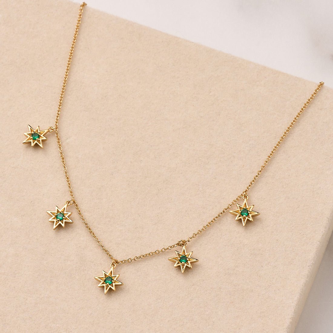 Ziggy Tiny Star Choker Necklace Emerald and Gold - Samuel Perry