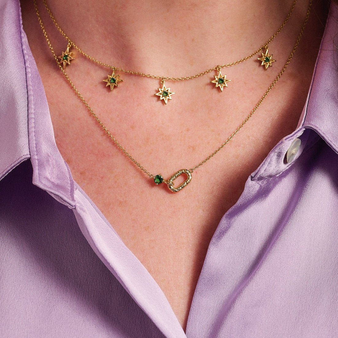 Ziggy Tiny Star Choker Necklace Emerald and Gold - Samuel Perry