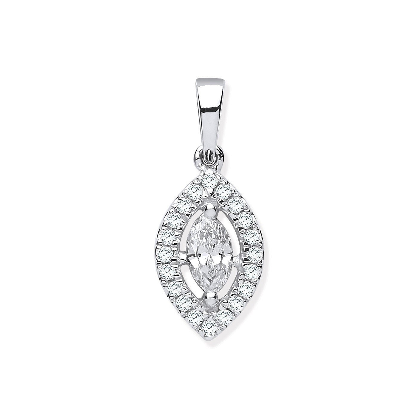 18ct White Gold, 0.40ct Diamond Marquise Pendant, Elegant 16-20" Chain Options, Gift Box Included - Samuel Perry