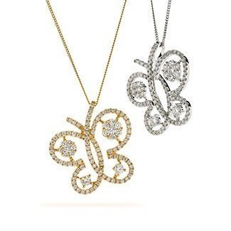 18ct White Gold, 0.60ct Butterfly Diamond Pendant, 18" Chain, Gift Box Included - Samuel Perry