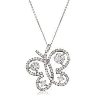 18ct White Gold, 0.60ct Butterfly Diamond Pendant, 18" Chain, Gift Box Included - Samuel Perry
