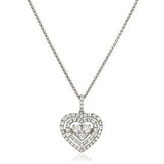 18ct White Gold, 0.65ct Double Halo Heart Diamond Pendant, Stylish 18" Chain, Gift Box Included - Samuel Perry