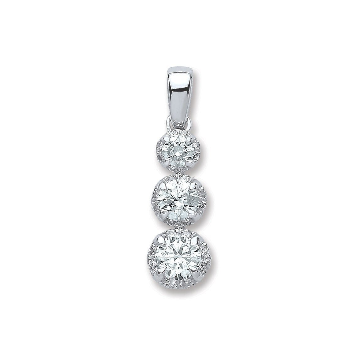 18ct White Gold, 0.75ct Diamond Trilogy Necklace, Exquisite Design, 16-20" Chain Options, Gift Box Included - Samuel Perry