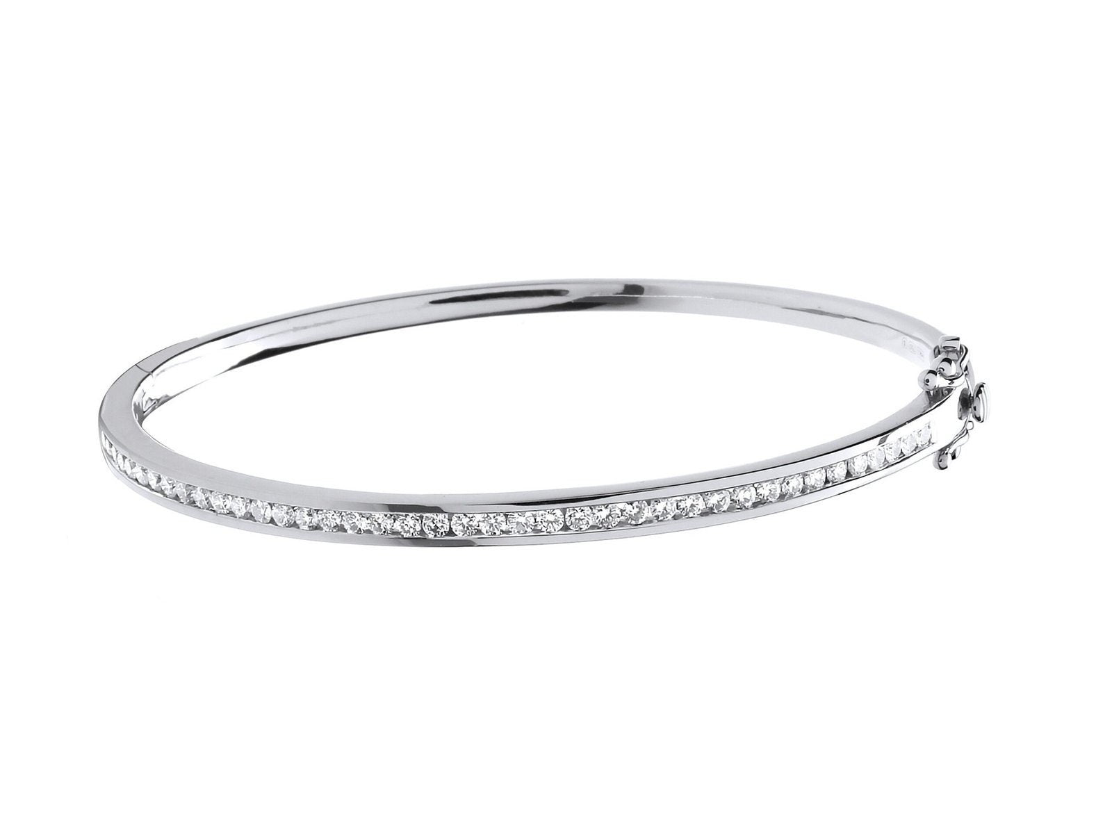 18ct White Gold 1.00ct Diamond Bangle, Channel Set Brilliance, 3.4mm, Gift Box Included - Samuel Perry
