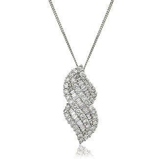 18ct White Gold, 1.10ct Swirl Diamond Pendant, Round & Baguette Cut, Trendy 18" Chain, Gift Box Included - Samuel Perry