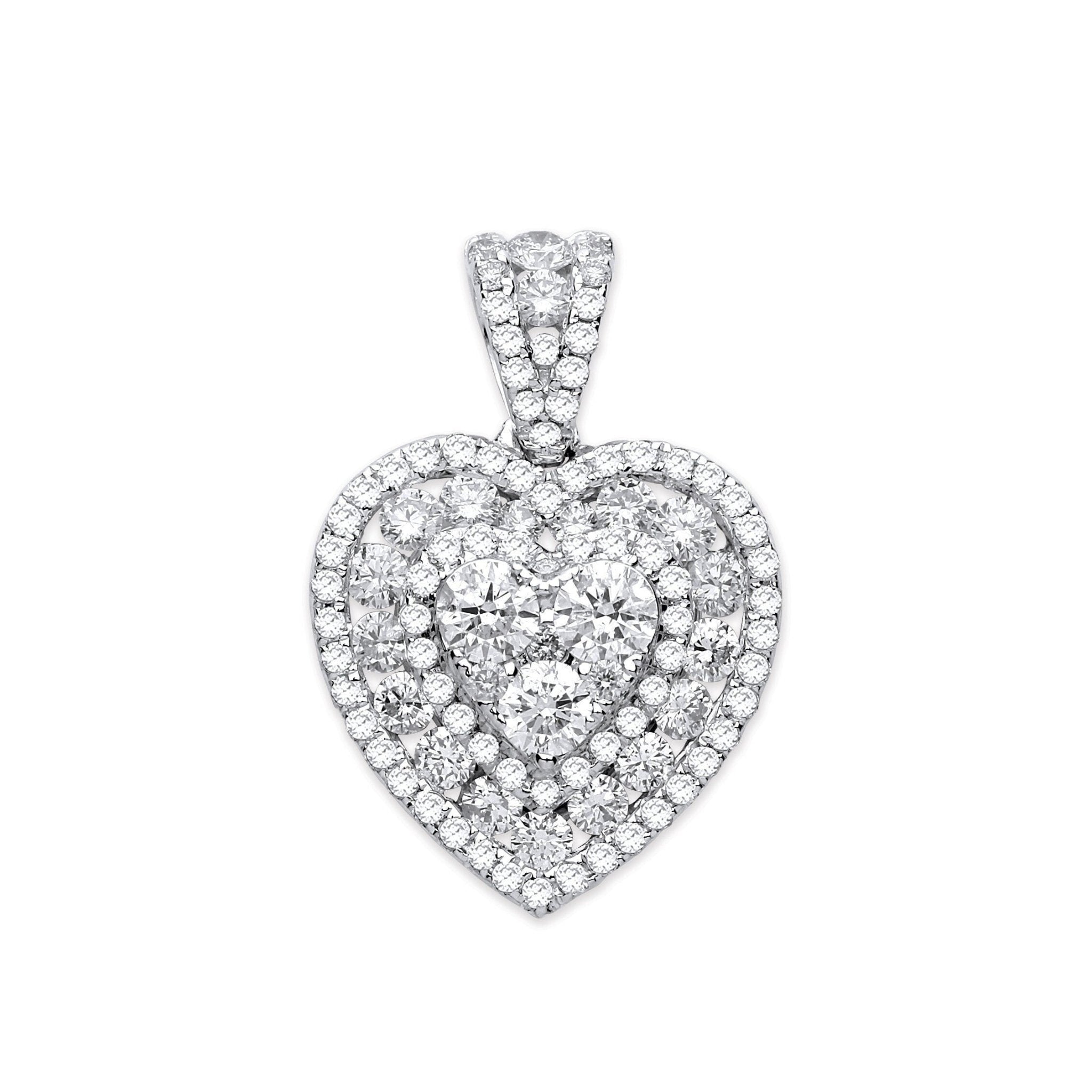 18ct White Gold, 1.35ct Heart Diamond Necklace, Opulent 16-20" Chain Options, Gift Box Included - Samuel Perry
