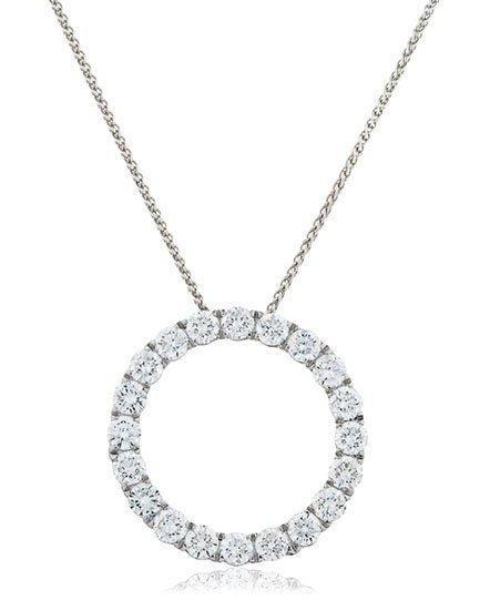 18ct White Gold, 2.00ct Circle Diamond Pendant, Contemporary 18" Chain, Gift Box Included - Samuel Perry