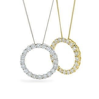 18ct White Gold, 2.00ct Circle Diamond Pendant, Contemporary 18" Chain, Gift Box Included - Samuel Perry
