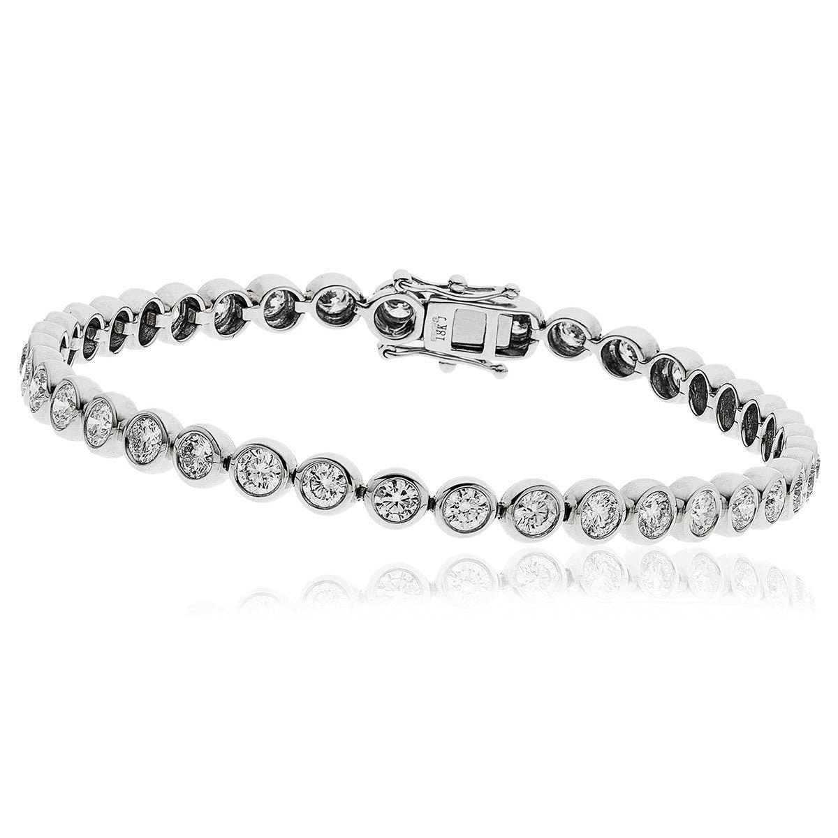 18ct White Gold 8.00ct Diamond Tennis Bracelet Rubover Set Women's 7.5" GIFT Box - Samuel Perry