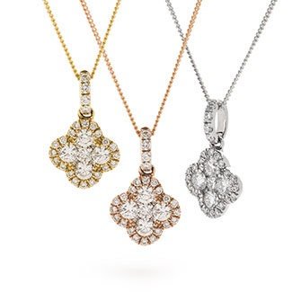 18ct White Gold Clover Diamond Pendant, 0.30ct Good Luck Charm, Trendy 14mm, 18" Chain, Gift Box Included - Samuel Perry