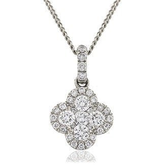 18ct White Gold Clover Diamond Pendant, 0.30ct Good Luck Charm, Trendy 14mm, 18" Chain, Gift Box Included - Samuel Perry