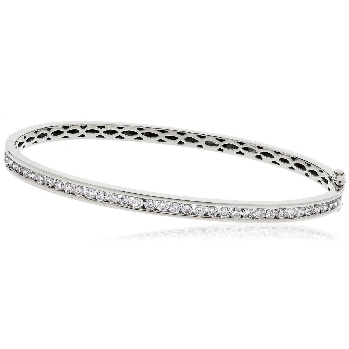 18ct White Gold Diamond Bangle Bracelet 0.60ct - 3.00ct, Channel Set, Women's Hinged, Premium Gift Box - Samuel Perry