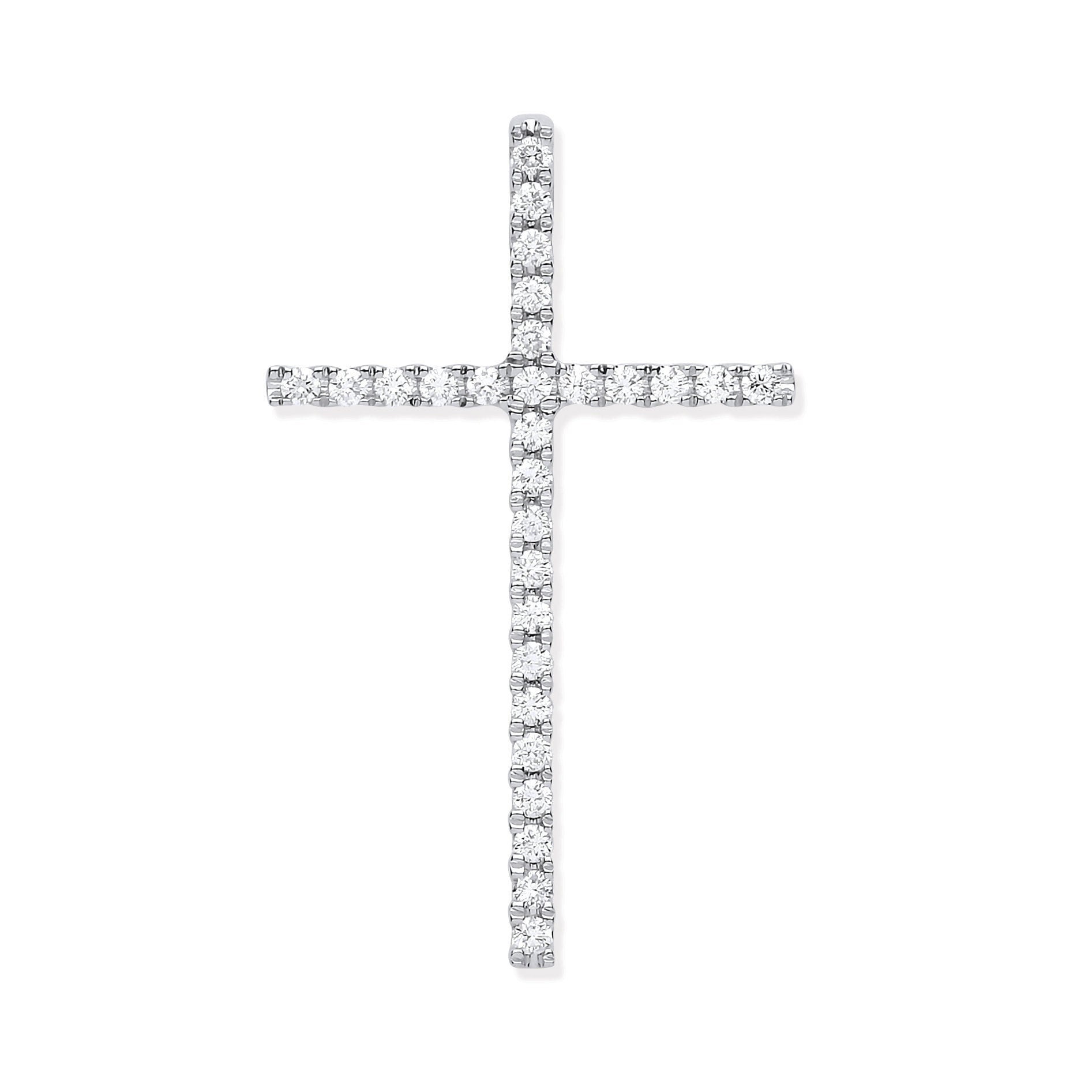 18ct White Gold Diamond Cross Pendant, 0.35ct Timeless Grace, 34mm, 16-20" Chain, Gift Box Included - Samuel Perry