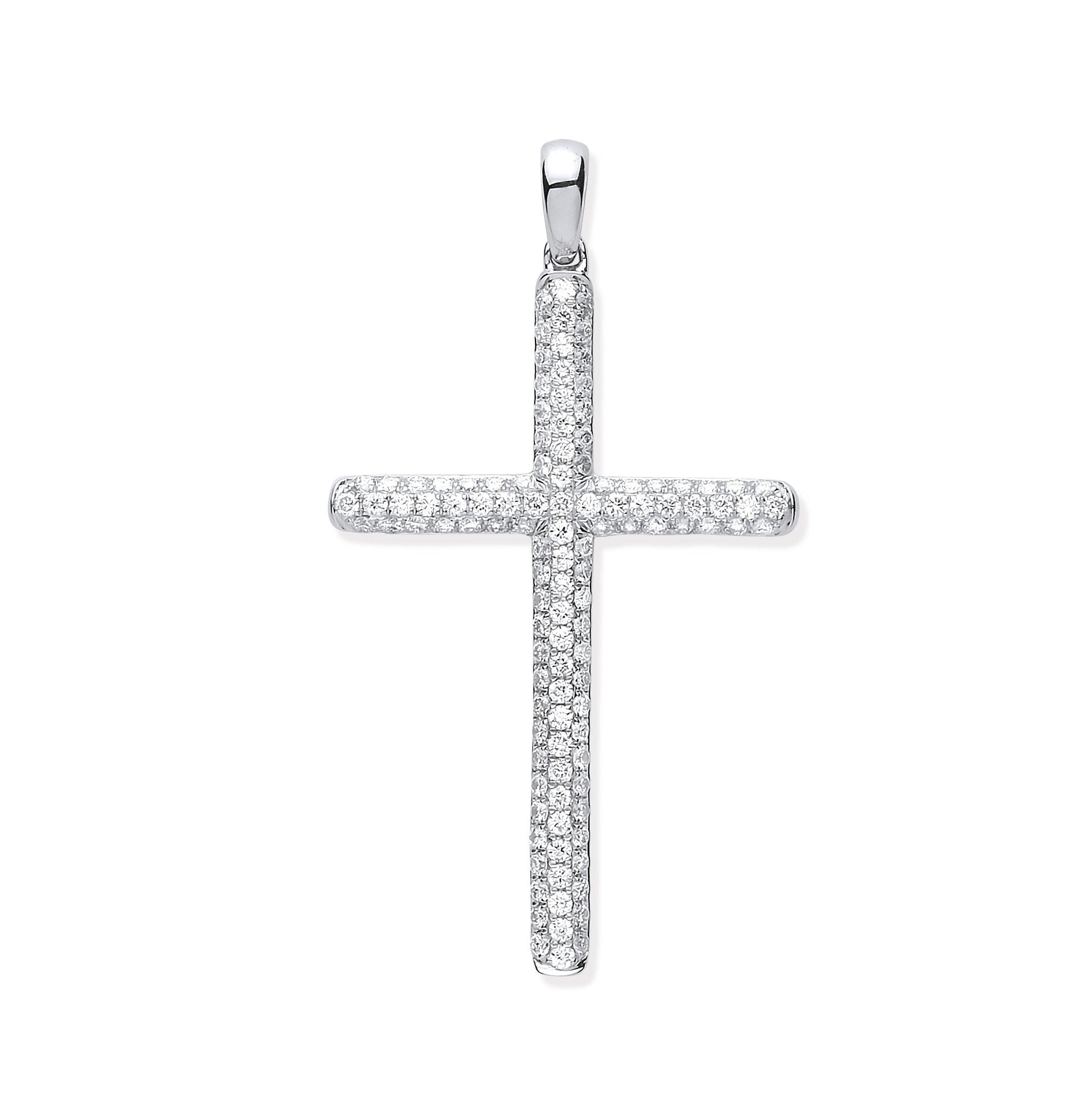 18ct White Gold Diamond Cross Pendant, 0.45ct Spiritual Statement, Bold 34mm, 16-20" Chain, Gift Box Included - Samuel Perry