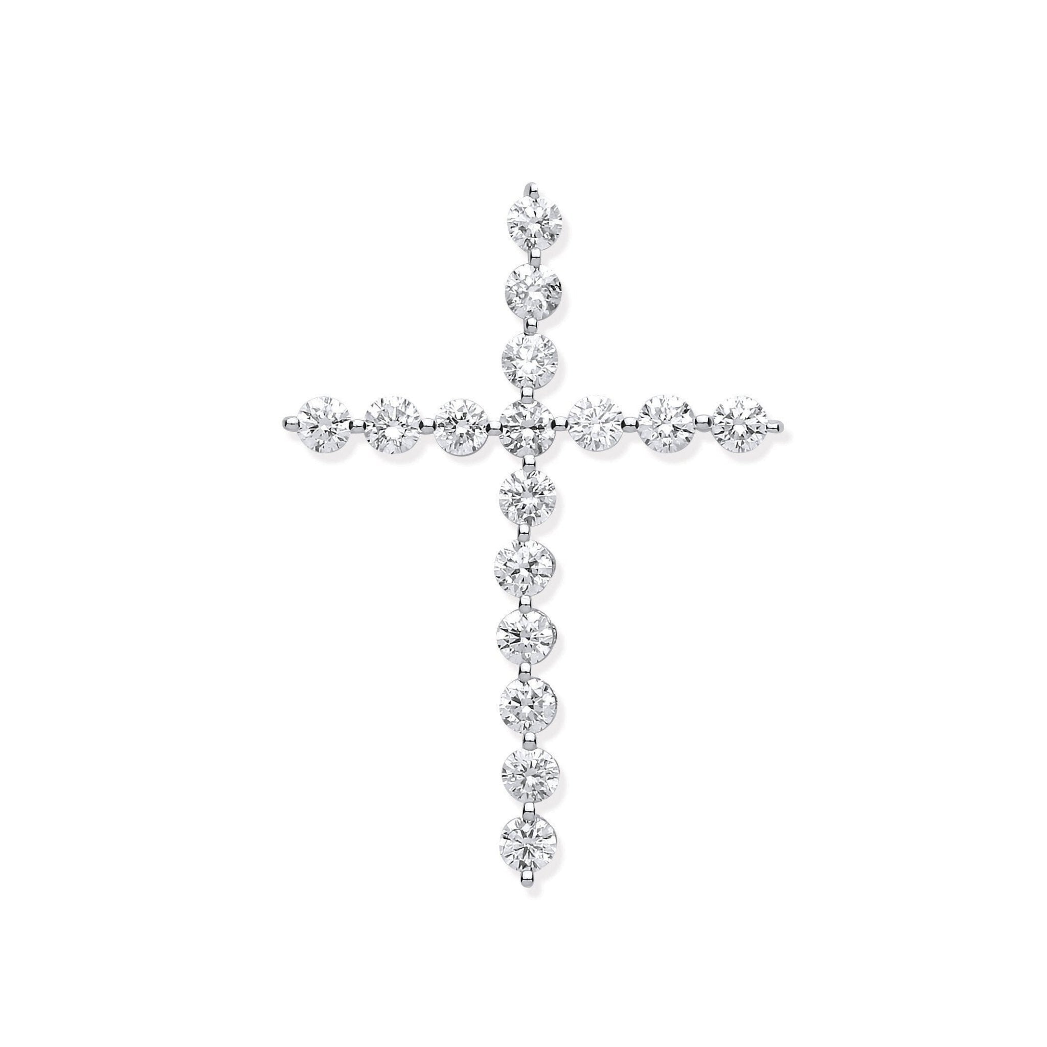 18ct White Gold Diamond Cross Pendant, 0.75ct Faithful Beauty, Strong 29mm, 16-20" Chain, Gift Box Included - Samuel Perry