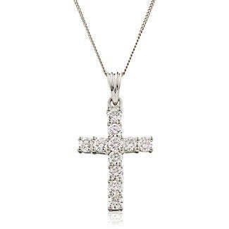 18ct White Gold Diamond Cross Pendant, Faithful Range 0.25ct - 2.00ct, Strong 30mm, 18" Chain, Gift Box Included